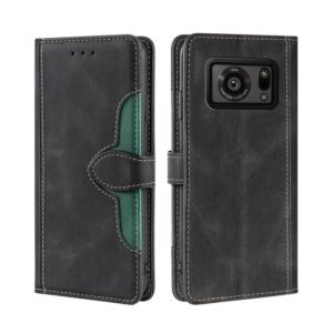 For Sharp Aquos R6 Skin Feel Straw Hat Magnetic Buckle Leather Phone Case(Black) (OEM)