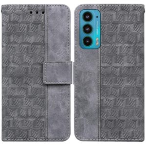 For Motorola Moto Edge 20 Geometric Embossed Leather Phone Case(Grey) (OEM)