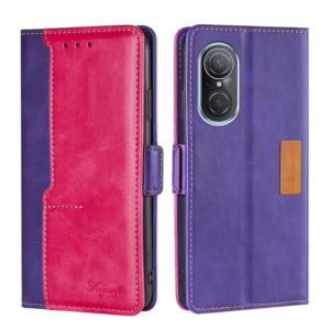 For Huawei Nova 9 SE 4G Contrast Color Side Buckle Leather Phone Case(Purple + Rose Red) (OEM)