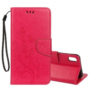 For iPhone XR Embossed Butterfly Pattern Horizontal Flip Leather Case with Card Slot & Holder & Wallet & Lanyard (Magenta) (OEM)