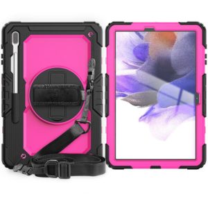 For Samsung Galaxy Tab S7 FE 12.4 inch 2021 SM-T730 / SM-T736B Shockproof Colorful Silicone + PC Protective Case with Holder & Shoulder Strap & Hand Strap & Pen Slot(Rose PC+Black) (OEM)