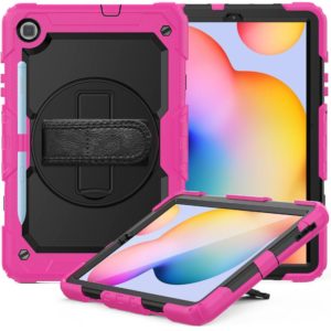 For Samsung Galaxy Tab S6 Lite P610 Shockproof Colorful Silicone + PC Protective Case with Holder & Shoulder Strap & Hand Strap & Pen Slot(Rose Red) (OEM)
