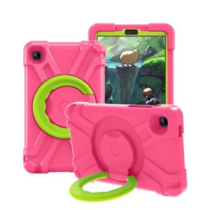 For Galaxy Tab A7 Lite T220/T225 PC + Silicone Shockproof Combination Case with 360 Degree Rotating Holder & Handle(Rose Red+Grass Green) (OEM)