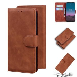 For Nokia 5.4 Skin Feel Pure Color Flip Leather Phone Case(Brown) (OEM)