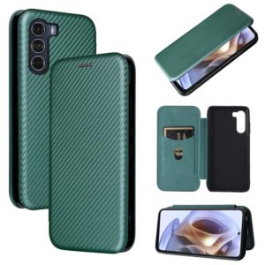 For Motorola Moto G200 5G / Edge S30 Carbon Fiber Texture Horizontal Flip Leather Phone Case(Green) (OEM)