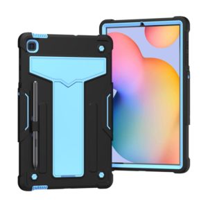 For Samsung Galaxy Tab S6 Lite P610/615 T-shaped Bracket Contrast Color Shockproof PC + Silicone Protective Case(Black+Blue) (OEM)