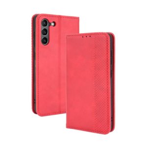 For Samsung Galaxy S21 FE Magnetic Buckle Retro Crazy Horse Texture Horizontal Flip Leather Case with Holder & Card Slots & Photo Frame(Red) (OEM)