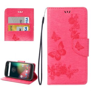 For Motorola Moto G (4rd gen) Plus Pressed Flowers Butterfly Pattern Leather Case with Holder & Card Slots & Wallet(Magenta) (OEM)