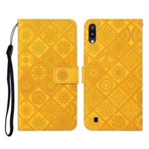For Samsung Galaxy A10 / M10 Ethnic Style Embossed Pattern Horizontal Flip Leather Case with Holder & Card Slots & Wallet & Lanyard(Yellow) (OEM)