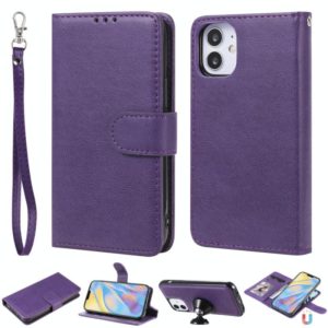 For iPhone 12 mini 2 in 1 Solid Color Detachable PU Leather Case with Card Slots & Magnetic Holder & Photo Frame & Wallet & Strap(Purple) (OEM)