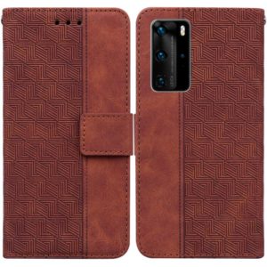 For Huawei P40 Pro Geometric Embossed Leather Phone Case(Brown) (OEM)