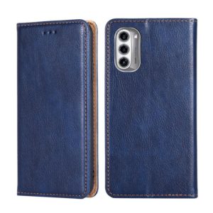 For Motorola Moto G52j 5G Gloss Oil Solid Color Magnetic Leather Phone Case(Blue) (OEM)