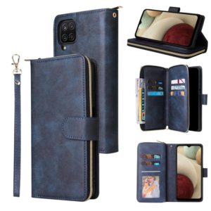 For Samsung Galaxy A12 5G Zipper Wallet Bag Horizontal Flip PU Leather Case with Holder & 9 Card Slots & Wallet & Lanyard & Photo Frame(Blue) (OEM)
