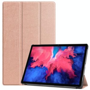 For Lenovo Tab P11 TB-J606F /Tab P11 5G Three-folding Custer Texture Smart Leather Tablet Case(Rose Gold) (OEM)