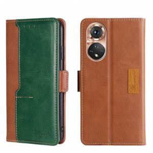 For Honor 50 Contrast Color Side Buckle Leather Phone Case(Light Brown + Green) (OEM)