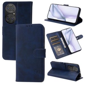 For Huawei P50 Embossed Happy Cat Pattern Horizontal Flip Leather Case with Holder & Card Slots & Wallet(Blue) (OEM)