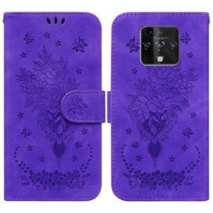For Tecno Camon 16 Premier Butterfly Rose Embossed Leather Phone Case(Purple) (OEM)