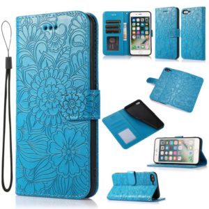 Skin Feel Embossed Sunflower Horizontal Flip Leather Case with Holder & Card Slots & Wallet & Lanyard For iPhone 7 Plus / 8 Plus(Blue) (OEM)