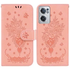For OnePlus Nord CE 2 5G Butterfly Rose Embossed Leather Phone Case(Pink) (OEM)