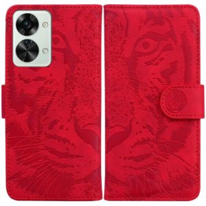 For OnePlus Nord 2T Tiger Embossing Pattern Horizontal Flip Leather Phone Case(Red) (OEM)
