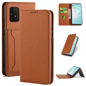 For Samsung Galaxy A91 Strong Magnetism Shockproof Horizontal Flip Liquid Feel Leather Case with Holder & Card Slots & Wallet(Brown) (OEM)