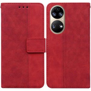 For Huawei P50 Geometric Embossed Leather Phone Case(Red) (OEM)
