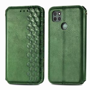 For Motorola G9 power Cubic Grid Pressed Horizontal Flip Magnetic PU Leather Case with Holder & Card Slots & Wallet(Green) (OEM)