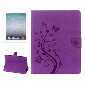 For iPad 4 Pressed Flowers Butterfly Pattern Horizontal Flip PU Leather Case with Magnetic Buckle & Holder & Card Slots & Wallet(Purple) (OEM)