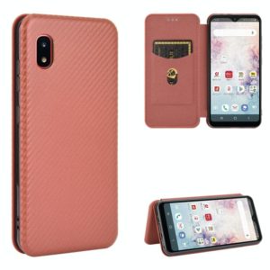 For Samsung Galaxy A20 (SC-02M) SCV46 Carbon Fiber Texture Horizontal Flip TPU + PC + PU Leather Case with Rope & Card Slot(Brown) (OEM)
