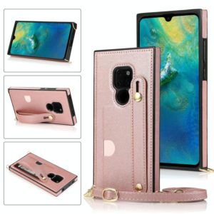 For Huawei Mate 20 Wrist Strap PU+TPU Shockproof Protective Case with Crossbody Lanyard & Holder & Card Slot(Rose Gold) (OEM)