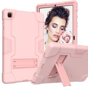 For Samsung Galaxy Tab A7 10.4 (2020) T500 Contrast Color Robot Shockproof Silicon + PC Protective Case with Holder(Rose Gold) (OEM)
