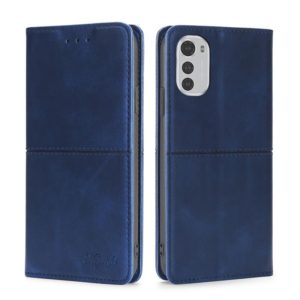 For Motorola Moto E32 4G Cow Texture Magnetic Horizontal Flip Leather Phone Case(Blue) (OEM)