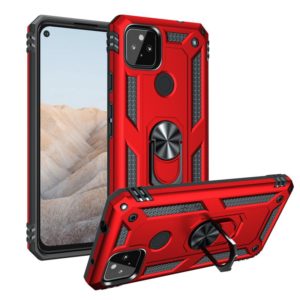 For Google Pixel 5a 5G Shockproof TPU + PC Protective Case with 360 Degree Rotating Holder(Red) (OEM)