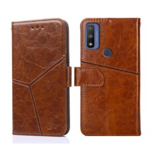For Motorola Moto G Pure Geometric Stitching Horizontal Flip Leather Phone Case(Light Brown) (OEM)