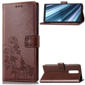 Lucky Clover Pressed Flowers Pattern Leather Case for Sony Xperia 1 / Xperia XZ4, with Holder & Card Slots & Wallet & Hand Strap (Brown) (OEM)