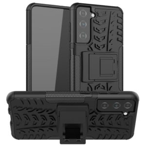 For Samsung Galaxy S21 5G Tire Texture Shockproof TPU+PC Protective Case with Holder(Black) (OEM)