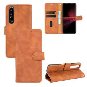 For Sony Xperia 1 III Solid Color Skin Feel Magnetic Buckle Horizontal Flip Calf Texture PU Leather Case with Holder & Card Slots & Wallet(Brown) (OEM)