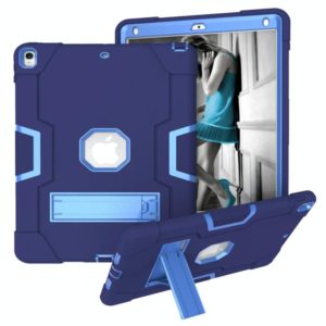 For iPad 10.5 Contrast Color Silicone + PC Combination Case with Holder(Navy Blue + Blue) (OEM)