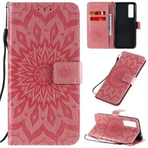 For Huawei Nova 7 5G Embossed Sunflower Pattern Horizontal Flip PU Leather Case with Holder & Card Slots & Wallet & Lanyard(Pink) (OEM)