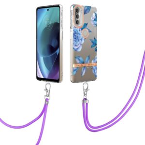 For Motorola Moto G51 5G Flowers Series TPU Phone Case with Lanyard(Blue Peony) (OEM)