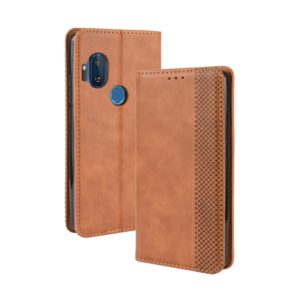 For Motorola One Hyper Magnetic Buckle Retro Crazy Horse Texture Horizontal Flip Leather Case with Holder & Card Slots & Photo Frame(Brown) (OEM)