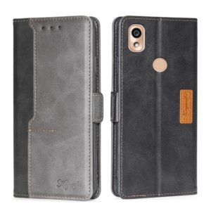 For Kyocera KY-51B Contrast Color Side Buckle Leather Phone Case(Black + Grey) (OEM)