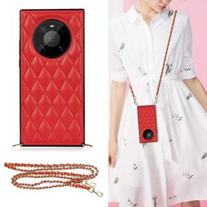 For Huawei Mate 40 Pro Elegant Rhombic Pattern Microfiber Leather +TPU Shockproof Case with Crossbody Strap Chain(Red) (OEM)