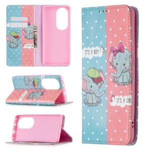 For Huawei P50 Pro Colored Drawing Pattern Invisible Magnetic Horizontal Flip PU Leather Case with Holder & Card Slots & Wallet(Elephant) (OEM)