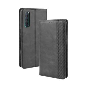 For OPPO Reno 3 Pro Magnetic Buckle Retro Crazy Horse Texture Horizontal Flip Leather Case with Holder & Card Slots & Photo Frame(Black) (OEM)