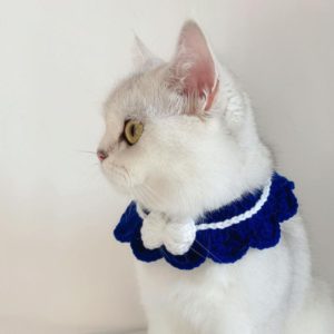 Handmade Woolen Knitting Adjustable Flower Bow Knot Cat Dog Bib Accessories Collar, Size:S 20-28cm(Navy Blue) (OEM)
