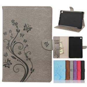 For Samsung Galaxy Tab S6 Lite / P610 Butterfly Flower Embossing Pattern Horizontal Flip Leather Case with Holder & Card Slots & Wallet(Grey) (OEM)
