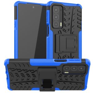 For Motorola Edge 20 Tire Texture Shockproof TPU+PC Protective Case with Holder(Blue) (OEM)