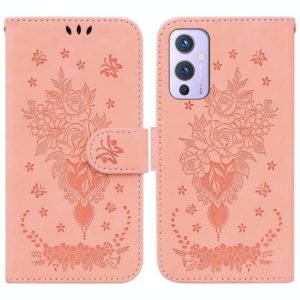 For OnePlus 9 US & EU Version Butterfly Rose Embossed Leather Phone Case(Pink) (OEM)