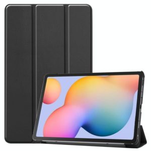 For Galaxy Tab S6 Lite 10.4 inch Custer Pattern Pure Color Horizontal Flip Leather Case with Three-folding Holder & Sleep / Wake-up Function(Black) (OEM)